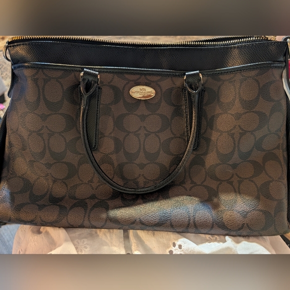 Coach Black and Brown Morgan Signature Satchel Bag Medium-LG - Picture 1 of 5